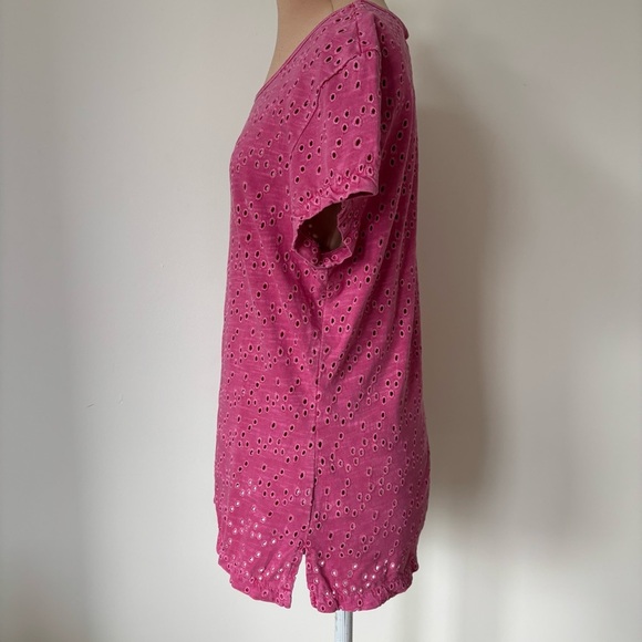 Sundance Pink All About Eyelet Embroidered Scoop Neck Short Sleeve T-Shirt EUC S - Picture 3 of 9